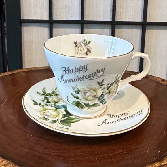 Vintage Floral Fine Bone China Anniversary Floral Anniversary Cup and Saucer - Picture 1 of 7